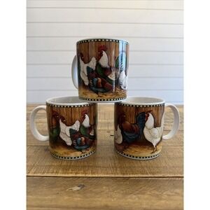 3 Chicken & Rooster 2002 Sakura  On The Farm By David Carter Brown Coffee Mugs